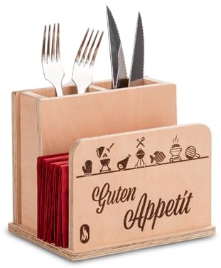 HOTTY – Besteckkorb Guten Appetit Besteckkasten handgefertigt aus Holz für Tisch – Besteckhalter-Organizer für Besteck & Servietten – Tischbutler vielseitig & stilvoll – Ideal für BBQ-Grillpartys