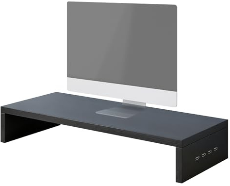 Scrivania in legno, monitor stand per PC, leggero con supporto elettronico per computer USB, organizzatore desktop per ufficio, casa, scuola, studio, sala giochi, camera da letto e luogo di lavoro, 19