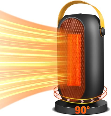 Portable Space Heater, Fan Heaters for Home Low Energy Silent, 600W / 1200W PTC Electric Heater with Tip-Over and Overheat Protection, 3 Adjustable Modes & Thermostat, Suitable for Office Home Dorm