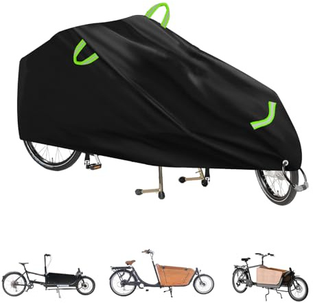 Cargo Bike Cover Cargo Fahrradabdeckung Wasserdicht 420D Oxford mit Reflektorstreifen & Schlüsselloch & Elastische Gurte & Schnallen für Zweirad Cargo Fahrrad Reißfest UV-beständig Staubdicht