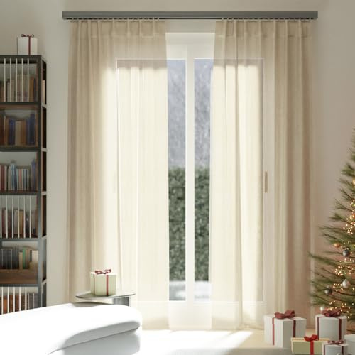 domus&trend Tenda Lussuosa Effetto Seta Shantung Beige Champagne Voile Semitrasparente Iridescente Filtrante Cangiante per Soggiorno/Camera da Letto (Beige_Attacco per Binario, 140 cm_x_280 cm)