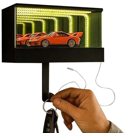 Hemousy Autogarage Schlüsselhalter mit led, 3D Infinity Garage Keychain Holder Hanger, Wall Mount Front Door Car Key Holder for Home Apartment Entryway