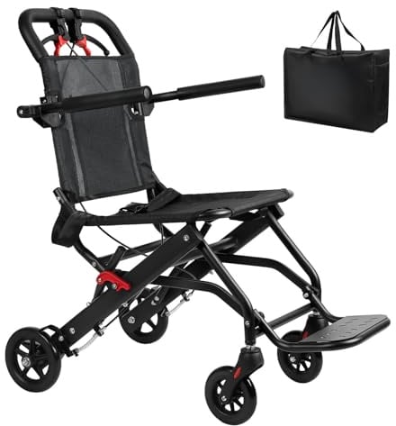 Ultraleichter Rollstuhl für Erwachsene, faltbarer Aluminium-Transportstuhl, trägt 130 kg, mit hochklappbaren Armlehnen und Feststellbremsen, ideal für Flugreisen, Krankenhausbesuche und den täglichen
