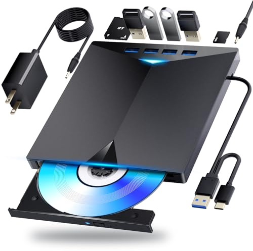 Dainty Unità Blu-ray esterna, compatibile con lettore BD/DVD/CD/lettura/scrittura USB 3.0 e tipo C, Windows 7-11 e Mac PC, compatibile con TF/SD/USB