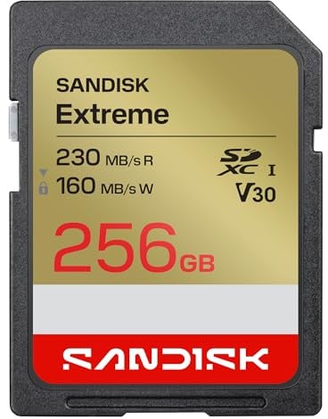 SANDISK Extreme Carte SD UHS-I 256 Go (Jusqu’à 230 Mo/s en Lecture et 160 Mo/s en écriture, vidéo 4K UHD, U3, V30) SANDISK Memory Zone App