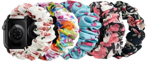 Stretchy Scrunchie Bands Compatible with Apple Watch 40mm 38mm 41mm 42mm 44mm 45mm 46mm 49mm, Replacement Elastic Strap for iWatch Series 11 10 9 8 7 6 5 4 3 SE Ultra3 2 1，5-Pack (Set-5A, 38/40/41mm