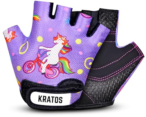 Kratos Unicorn Anti Slip Kids Bike Gloves For Kids Boys & Girls Best Toddler Bike Gloves Ages 4-8 (Medium) Fingerless Cycling Gloves For Youth Sports Like Mtb, Bmx Dirt Biking, Mountain Bike Riding
