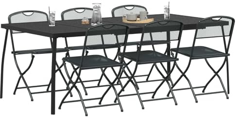 vidaXL Gartenmöbel Set 7 pcs Anthrazit Eisen und Stahl, Garten und Terrasse, modernes, pflegeleichtes, kompaktes Set, langlebige Möbel, UV-beständig, klappbare Stühle
