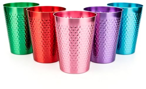 Garsent Vasos Reutilizables de Metal Martillado de Aluminio de Alta Conductividad Térmica para Cerveza Fría para Reuniones Familiares 5 Colores (5PCS)