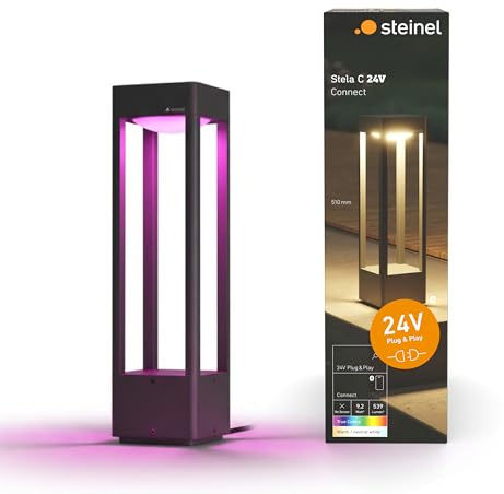 Steinel Wegeleuchte Stela C 24V, 51 cm Höhe, RGBWW Gartenleuchte, 16 Mio. Farben, Dämmerungssensor, dimmbare Pollerleuchte, Zeitschaltuhr, App-Steuerung, Plug & Play, IP65, Anthrazit