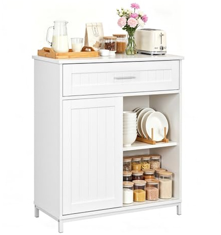 WOLTU Sideboard, Küchenschrank mit Arbeitsplatte, Aufbewahrungsschrank mit Schiebetür Schublade und verstellbare Ablage, für Küche Wohnzimmer Esszimmer, 70x80,2x30 cm, Weiß