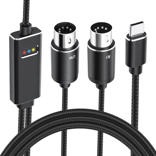 OTraki Cable MIDI Tipo-C Midi 2.5M Entrada y Salida Tipo C Cable Interface Convertidor, MIDI a Tipo-C con Indicador LED Baja Latencia Cable de Interfaz MIDI Compatible con Piano Eléctrico, Batería