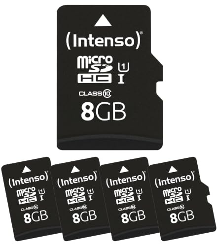 Intenso 5X 8GB MicroSDHC Premium Multipack - Class 10 Speicherkarte | Bis zu 90 MB/s Lesegeschwindigkeit, inkl. SD-Adapter, UHS-I Standard, ideal für Smartphone, Kamera & Tablet