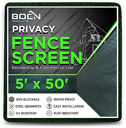 Boen - Backyard Privacy Screen Fence Covering 5' x 50' - Green - Instant Outdoor Privacy Fence Screen for Any Metal, Chain Link, Wood Panels or Plastic Fencing - Shade & Block Wind Privacy Wall