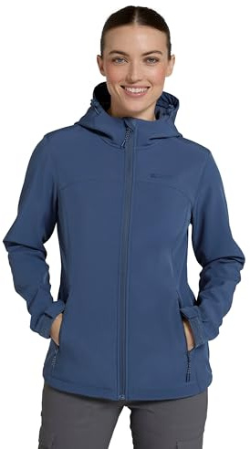 Mountain Warehouse Exodus Veste Softshell pour Femme - Manteau de Pluie pour Femmes Respirant, réglable, résistant à l'eau et au Vent - Idéal pour Le Printemps Bleu 44