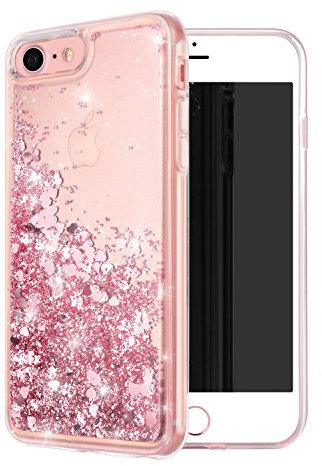 WORLDMOM Coque pour iPhone SE2, coque pour iPhone 7, double couche, motif fluide, flottant, paillettes, cascade, coque de protection en TPU pour Apple iPhone 8/7/SE2 (2020), or rose