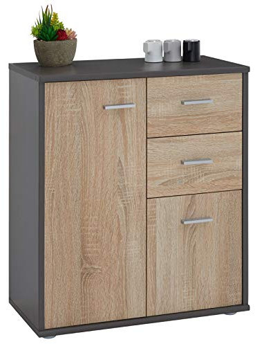 IDIMEX Buffet Salle à Manger Remy L 60 cm Coloris Gris et Sonoma avec 2 Portes et 2 tiroirs bahut Bas Meuble de Rangement Style Moderne Commode vaisselier 60 x 70 x 30 cm