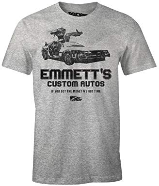 Zurück in die Zukunft Herren T-Shirt Emmett's Custom Autos Delorean grau - M