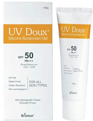 UV Doux Silicone Sunscreen Gel SPF 50 PA+++ | Broad Spectrum UVA/UVB Protection | Oil-Free, Matte Finish | Water-Resistant, Non-Comedogenic | Suitable for Oily, Sensitive Acne-Prone Skin 100g/3.5oz.