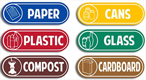 WaterShed Designs -6 Pack 185mm Recycling rectangle signs, self adhesive Stickers Doors or Walls ideal for bins (2)