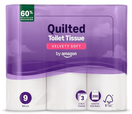 by Amazon 3-Ply Quilted Toilet Paper, 9 Rolls (1 Pack of 9), 200 Sheets per Roll (previously Presto!)