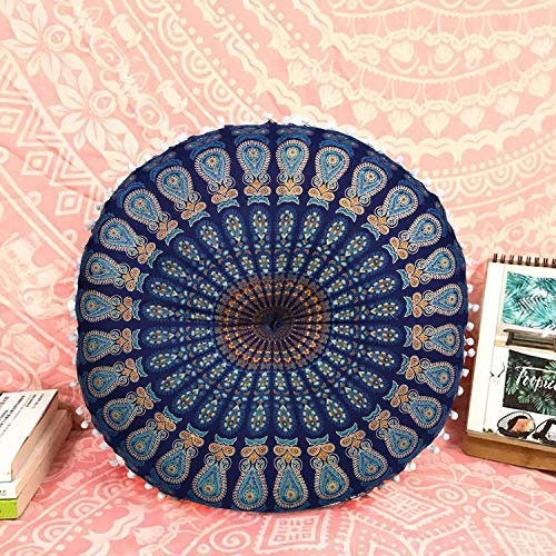 Casa Moro Indisches Yogakissen Mandala Saira Blau Ø 55cm x Höhe 12cm rund aus Baumwolle mit Füllung | Orientalisches Sitzkissen Zierkissen | MA4106