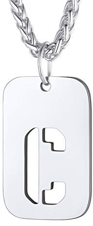 Bandmax Chapa Militar Letra C Colgante Chapa con Cadena Espiga de Acero Inoxidable Dog Tag