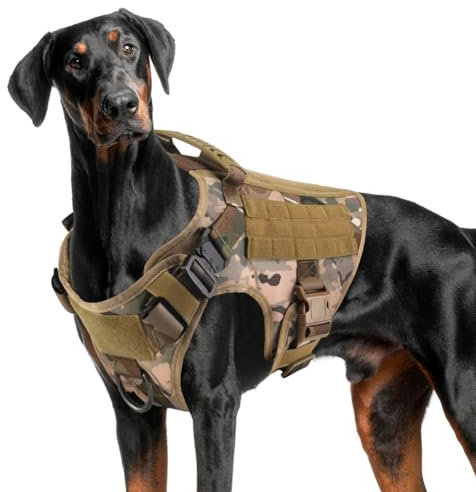 FEimaX Taktisches Hundegeschirr mit Griff Militär Netz Arbeits Taktische Hundegeschirrweste Brustgeschirr für Große Hunde Kein Zug Verstellbare Weste für Spaziergänge Training (Tarnung, S)