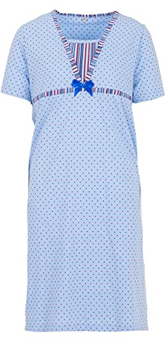 Zeitlos Nachthemd Damen Kurzarm Lagenlook Schleife Punkte M-2XL Romantisch