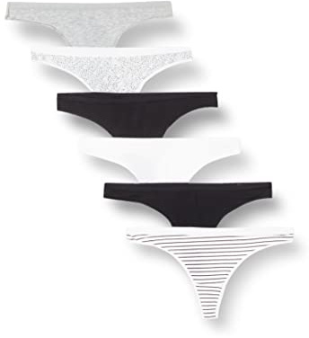 Amazon Essentials String en Coton Femme, Lot de 6, Chiné/Multicolore/Points/Rayures, 48