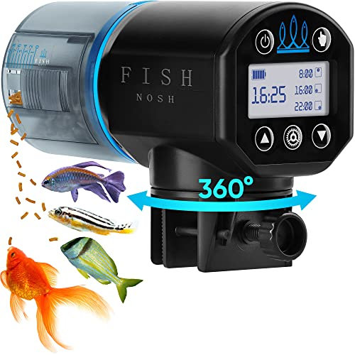 Fishnosh Automatic Fish Feeder for Aquarium - Auto Food Dispenser with Timer for Small Tank, Big Aquariums & Pond - Battery-Operated Feeders for Goldfish, Koi, & More Owners on Weekend or Day Vacation