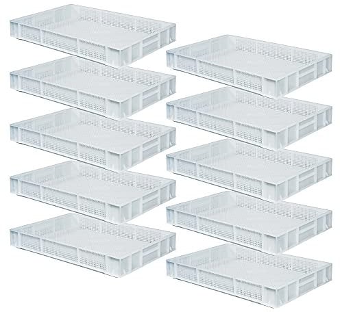 10 Eurobehälter mit Griffleisten, LxBxH 600x400x85 mm, durchbrochen, weiß