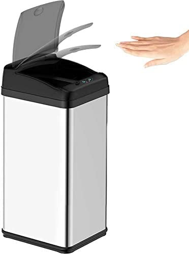 BAKAJI Pattumiera con Apertura Automatica e Sensore Infrarossi a Batteria Capacità 58Lt Bidone Spazzatura Cucina in Acciaio Inox Design Moderno Casa Ufficio Dimensione 32 x 27 x 82 cm