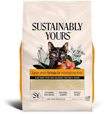 Sustainably Yours Natural Cat Litter, Large-Grain Formula, Low Tracking, Exceptional Clumping & Odor Control, Virtually No Dust, Corn & Cassava Plant-Based, Unscented, 10 lbs