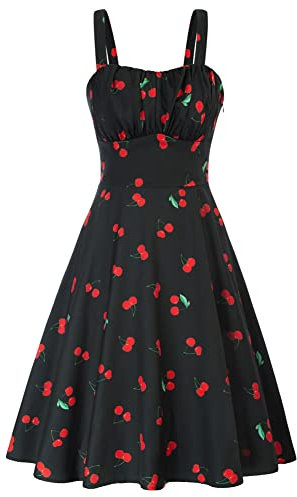 Belle Poque Summer Dresses for Women 50s A-Line Swing Elegant Dress Vintage Dresses for Women Cherries 380-04 XL