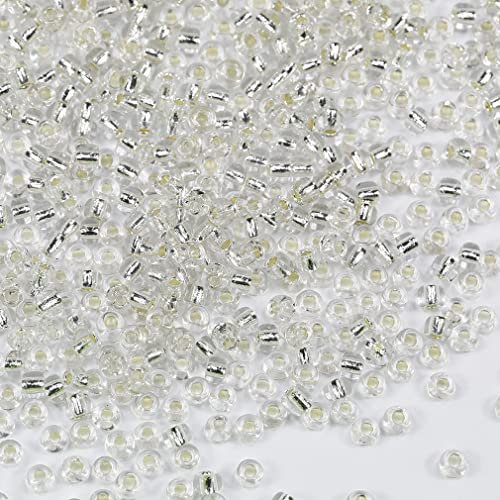 Bala&Fillic Klarsilber Farbe 3mm Perlen zum Auffädeln 3600Stücke/100Gramm,8/0 Glasperlen zur Herstellung Schmuck, Armbändern, Halsketten und Ohrringen (Klarsilber)