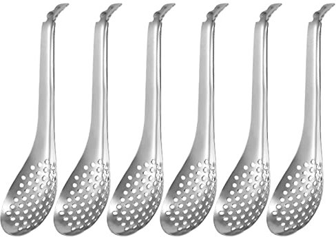 6 Pcs Cuchara de Caviar,Cucharas Ranuradas de Acero Inoxidable Molecular Cuchara Caviar Cuchara de Acero Inoxidable Cucharón Espumadera de Cocina Cuchara para Servir Cuchara Ranurada Pequeña Cuchara