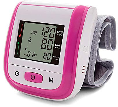 Huapa Tensiómetro de Muñeca, Totalmente Automático Tensiometro Muñeca, Esfigmomanómetro Digital Automático con Pantalla Almacenar 99 Conjuntos de Resultados (Rosado)