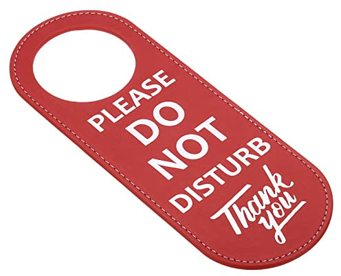 PATIKIL Do Not Disturb Door Hanger Sign, 1 Pack PU Leather Double Sided Door Knob Privacy Sign for Office Home Meeting, Red