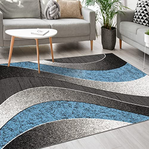 Mazovia Modern Teppich - Kurzflor - Teppich für Wohnzimmer, Schlafzimmer, Esszimmer - ÖKO-TEX Wohnzimmerteppich, Robust und pflegeleicht, Niedrige Florhöhe – Teppiche - grau blau 300 x 400 cm