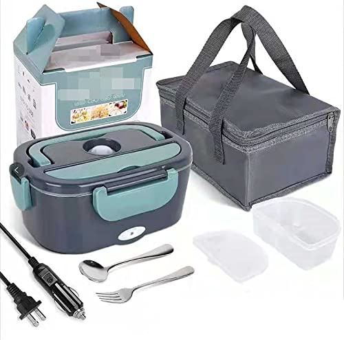 ROFRA Electric Lunch Box 40W Food Heater, 12/24/110-220V Portable Lunch Warmer Upgraded Leakproof Heated Lunch Box, Removable 304 Stainless Steel Container, Fork & Spoon and Carry Bag (110V)