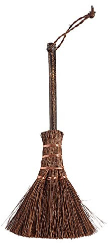 UPTALY 1 x Besen mit natürlichen Palmenborsten (Typ E: 20 cm x 9 cm), befestigt durch Kupferdraht, handgefertigte Palmenrinde-Bürsten, mit violettem Bambusgriff, Kleiner Schreibtischbesen