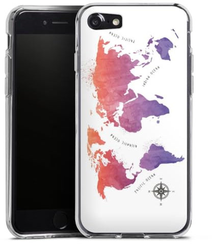 Silikon Hülle kompatibel mit Apple iPhone SE (2022) Case transparent Handyhülle Weltkarte Kompass Farbverlauf