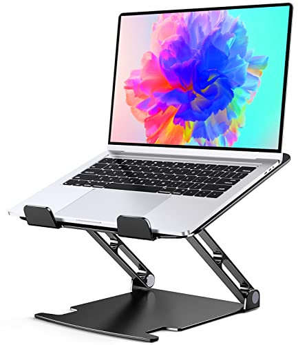 Glangeh Laptop Stand Aluminum Sturdy, Laptop Riser for Desk with Adjustable Heights/Angles, Double Rotation Axis Ergonomic, Ventilated Computer Stand Compatible with MacBook Pro (10-16)-Black