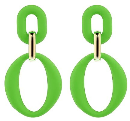 Neon Ohrringe Damen Acryl Länge Ohrringe Tropfen Ohrringe Quadratisch Statement Ohrringe Schmuck Frauen Ohrringe Modische Oval Ohrringe Mädchen 70er 80er 90er Party Zubehör (Grün)
