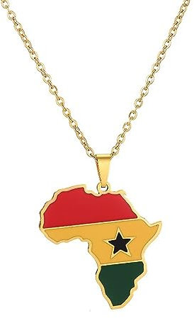 ALTCIRNMD Beliebte Karte Von Ghana Halskette Für Männer Frauen,Mali Umriss Anhänger Halskette,Hip Hop Schmuck Ghana Anhänger Halskette Für Männer Frauen Schmuck,Gelb,50Cm