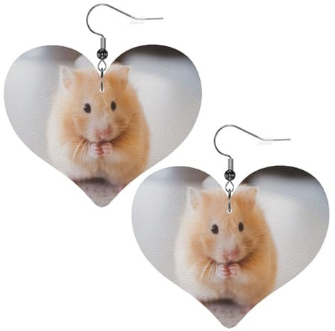 OPSREY Kastanienbrauner Hamster gedruckt Mode Herz Ohrring Leder Ohrstecker baumeln dekorative Ohrring, Einheitsgröße, Kunstleder