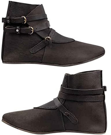 Retro Frauen Männer Ritter Kurze Stiefeletten - 1 Paar Wikinger Stiefel Ritter Stiefel Schuhe - Pu Leder Stiefel Mode Stiefel für Cosplay,Braun,43