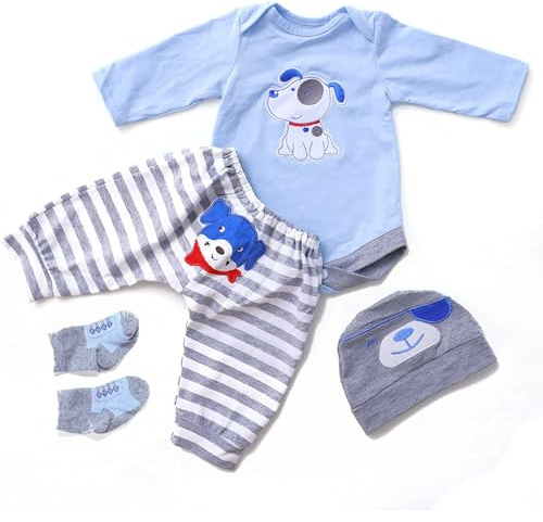 TYRUGD Reborn Doll Clothes for 50-55 cm Newborn Dolls Cotton Jumpsuit Comfortable Doll Costumes 4-Piece Set