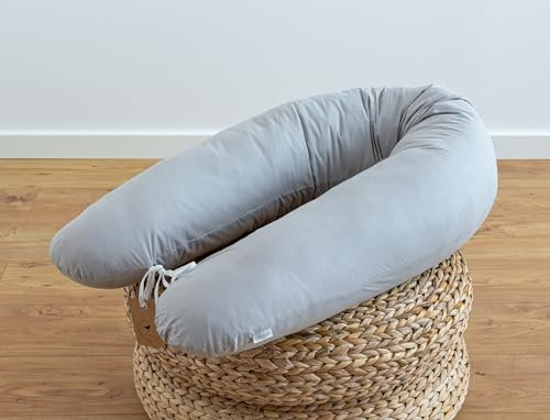 LOOLAY 170 & 190 cm Classic WEIß, GRAU, BEIGE Schwangerschaftskissen SEITENSCHLÄFERKISSEN Stillkissen Variante M/L oder L/XL, Lagerungskissen inkl. 100% Baumwolle Bezug (100% GRAU, 170 cm)